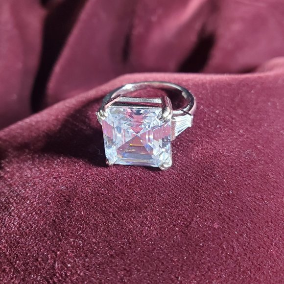 Monica Asscher Cut 9.5 carat CZ Engagement Statement Ring 925 Sterling Silver - Picture 12 of 16